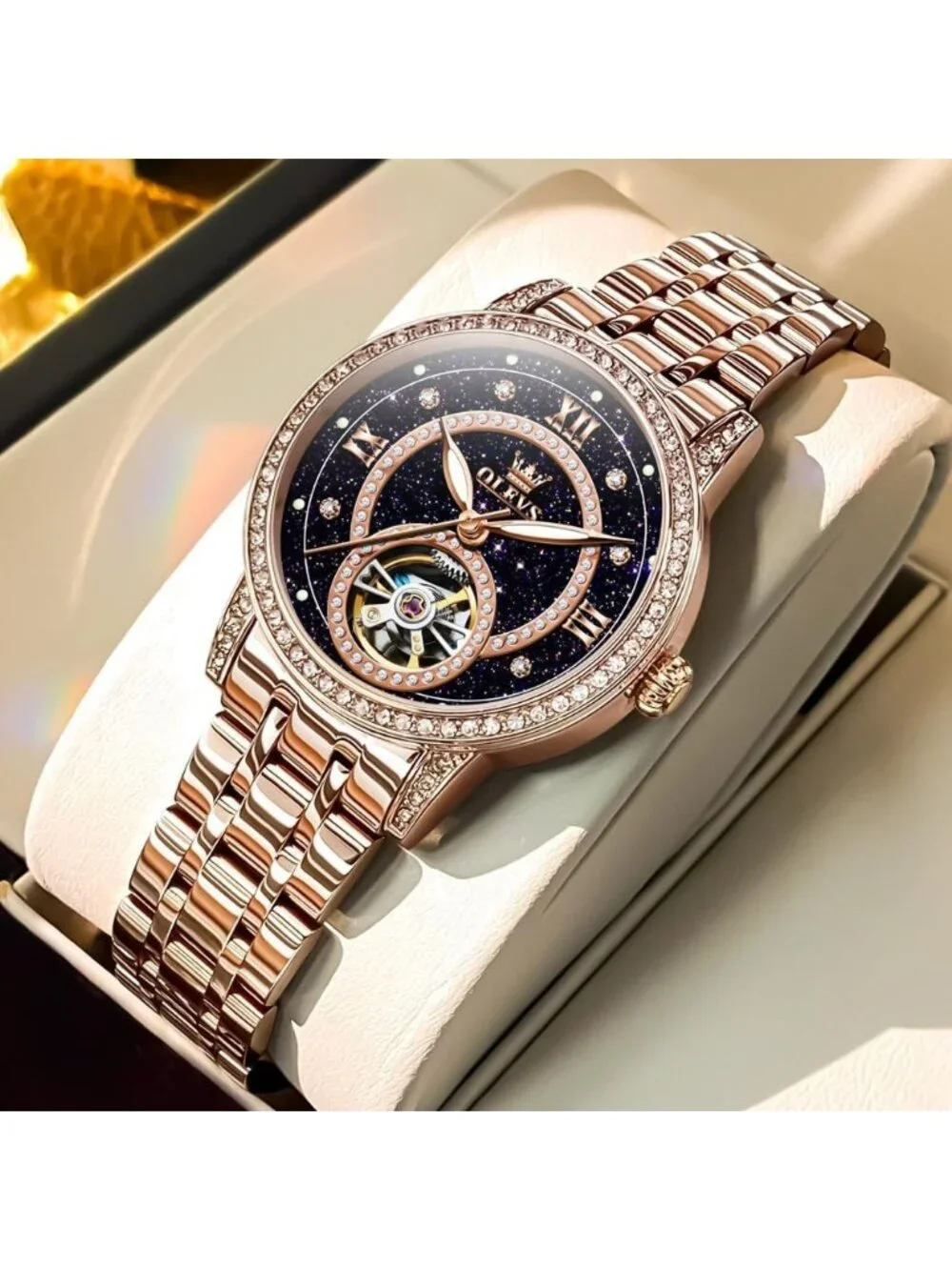 Women’s Rose Blue Automatic Starry Sky Diamond Bezel Luxury Mechanical Watches